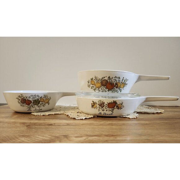 Corningware Pan Set Spice O' Life - 3 pans & 1 lid Vintage Set - Picture 2 of 11
